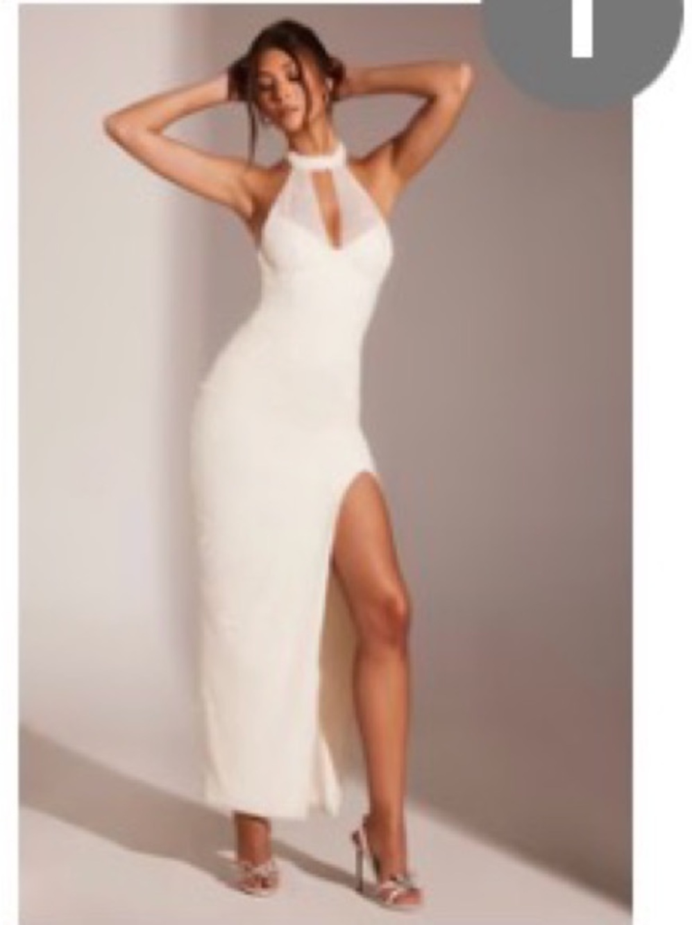 Oh Polly Embellished High Neck Keyhole Cut Out Evening Gown in White